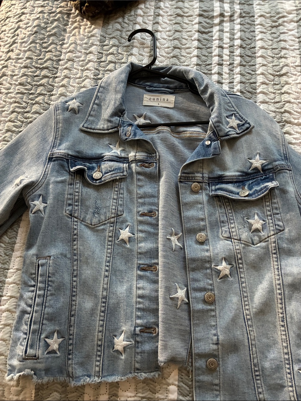 eunina Light Blue Denim Jacket with White Star Embroidery